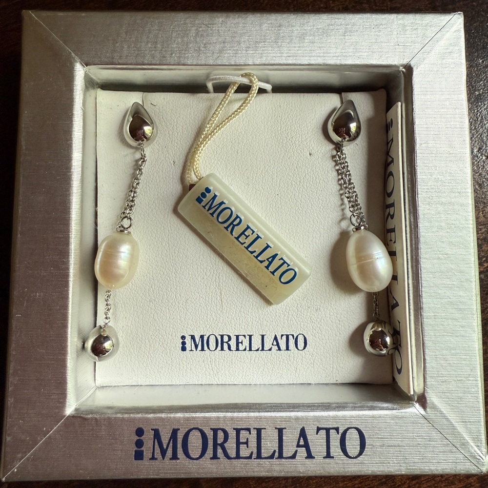 Morellato Silver and Cream Pearl Earrings from Italy